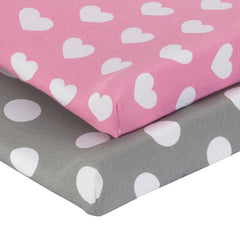 EVERYDAY KIDS changing pad cover pink hearts closeup highlights cozy, gentle-touch material