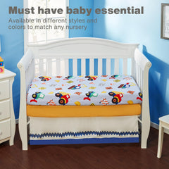 Everyday Kids construction-gold crib sheet 02 shows fade-resistant microfiber for lasting color.