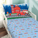 Everyday Kids Fire Police Rescue fitted sheet on toddler bed for secure fit