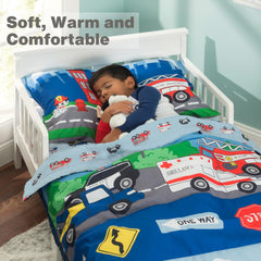 Everyday Kids fire-police-rescue flat sheet pattern is playful and easy to care for
