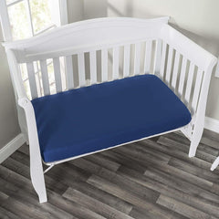 Everyday Kids gray crib sheet folded illustrates breathable microfiber and cozy nap-time comfort.