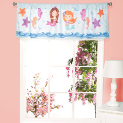 EVERYDAY KIDS Mermaid valance in turquoise brightens toddler rooms and filters daylight for a soft coastal vibe.