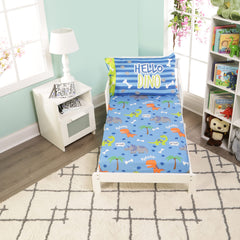 EVERYDAY KIDS roaring dinosaurs reversible pillowcase offers two playful looks.