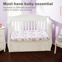 EVERYDAY KIDS Sweet Owls crib sheet on mattress demonstrates snug fit with elastic corners for secure sleep spaces.