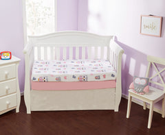 Everyday Kids Sweet Owls Pink crib sheet elastic trim demonstrates secure four-sided fit.