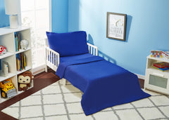 Everyday Kids solid navy comforter image shows cozy bedtime feel
