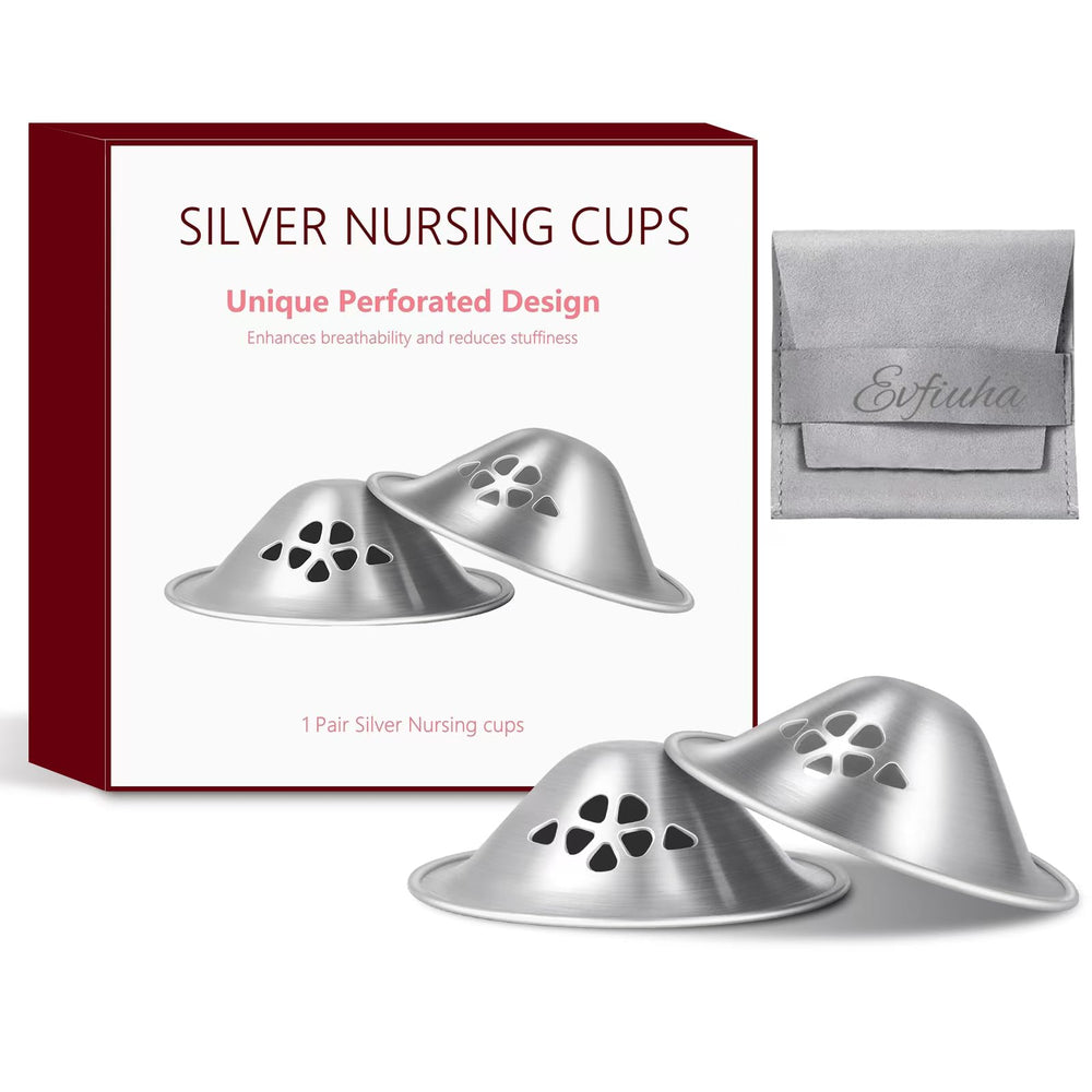 Evfiuha Silver Nursing Cups with perforations for breathable wear and gentle support