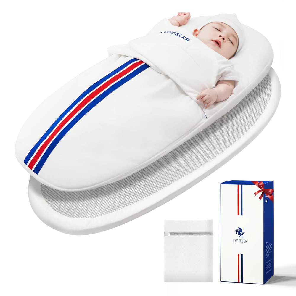 evoceler baby-swaddle-sleep-sack on baby for secure crib-transition sleep.