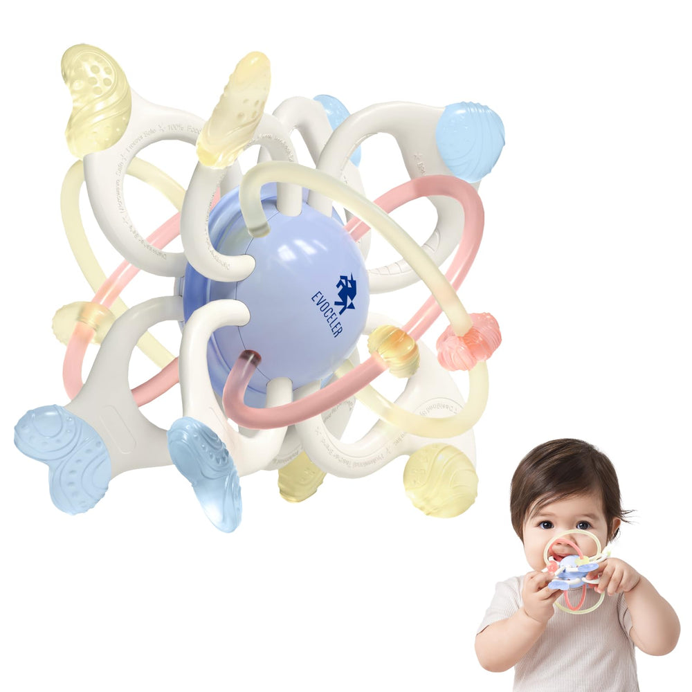 Evoceler baby toy with rotatable central ball for fine motor exploration