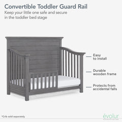 Evolur Toddler Rail finishes 10 options to match your crib.