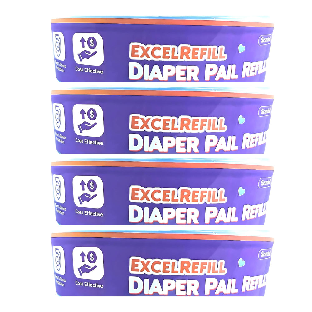 ExcelRefill diaper-pail refills 4-pack 1280-count for long-lasting waste disposal