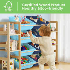 EXPERLAM dual-sized bins help classify toys and books for easy cleanup.