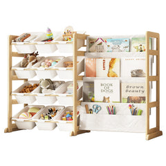 EXPERLAM toy storage organizer with 12 white bins, promoting easy cleanup and visibility
