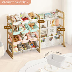 EXPERLAM toy storage organizer 4-tier shelf neatly holds books and toys