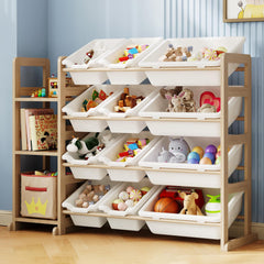 EXPERLAM Toy Storage Organizer wood grain closeup highlighting durable pine wood
