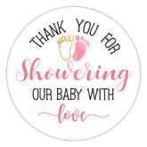 EKSPLODI pink baby shower stickers 2in pack ready for favors.
