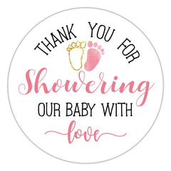 EKSPLODI pink baby shower stickers 2in pack ready for favors.
