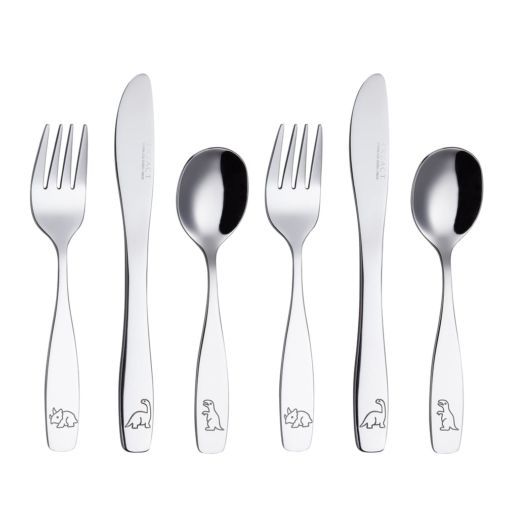 Exzact Kids Flatware dinosaur-engraved forks for toddlers, easy grip.