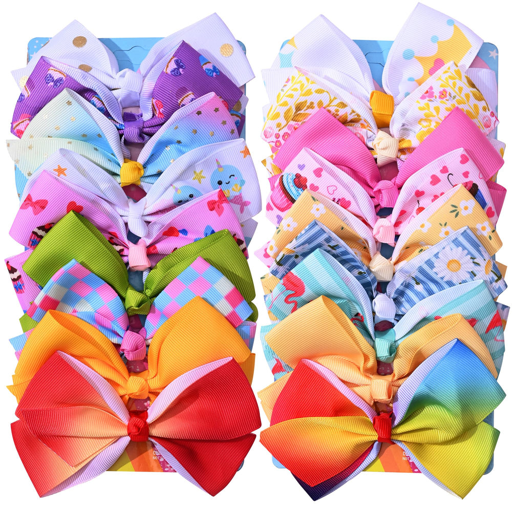 Eyegla 18pcs rainbow hair bows front view for everyday outfits