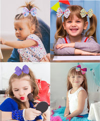 Eyegla colorful grosgrain bows with rainbow patterns for outfits.