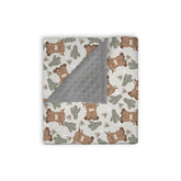 EyMzcod Mink Baby Blanket front view with gray boho cow and cactus pattern for nursery decor.