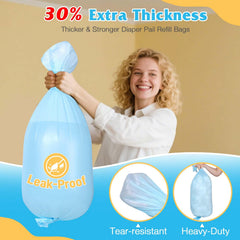Eyssu extra-thick tear-resistant bags prevent leaks with heavy diapers.