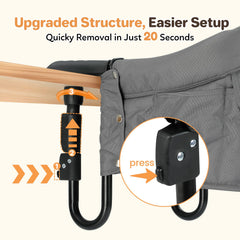Ezebaby hook-on high chair folded for travel fits compactly in the included bag.