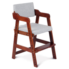 Ezebaby wooden high chair front view in nut-brown finish for growing kids.