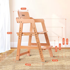 Ezebaby wooden high chair wide seat suitable for growing kids.