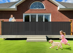 EZIGO 196-inch retractable baby gate extended across a wide doorway for large openings.