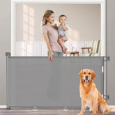 EZIGO 71-inch retractable gate extended to wide opening for safe playtime.