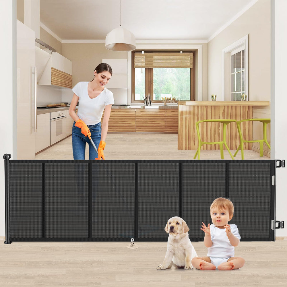 EZIGO upgrade 120-inch retractable gate shows wide opening for families