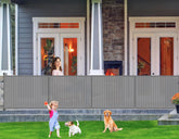 EZIGO upgrade 180inch retractable gate extended to cover wide openings for safe play.