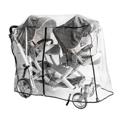 Ezkindheit double-stroller rain cover front view protects twins from drizzle