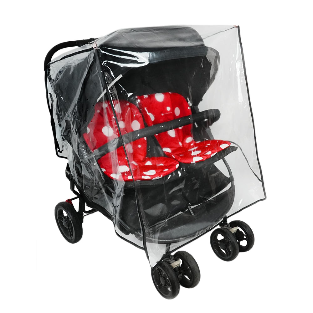 Ezkindheit double stroller rain cover universal fit shields both seats from rain.