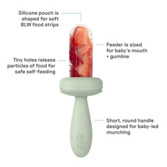 ezpz Baby-Led Gumline Feeder Sage in hand showing compact design