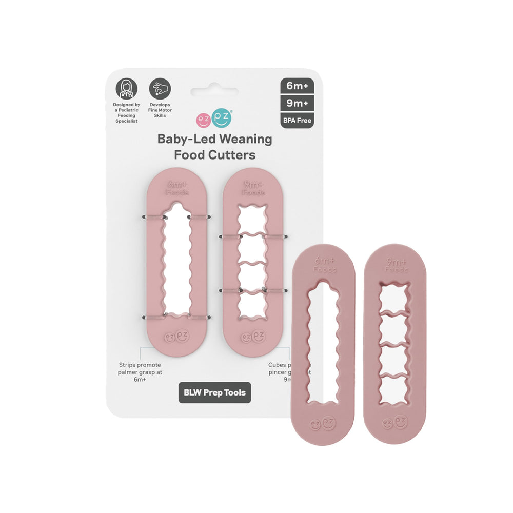 ezpz Baby-Led Weaning Cutters blush 2-pack front view for easy BLW prep
