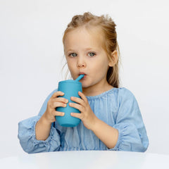 ezpz Happy Cup + Straw System blue straw assembly highlights ergonomic design