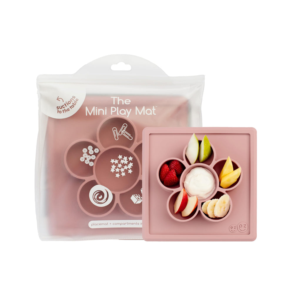 ezpz Mini Play Mat Blush suction plate keeps meals tidy for mess-prone toddlers.