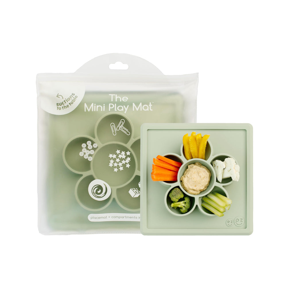 ezpz Mini Play Mat Sage with suction plate for mess-free meals