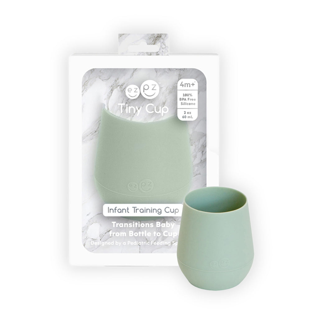 ezpz Tiny Cup Sage overview highlights safe sipping with soft silicone.