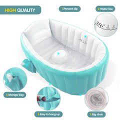 EZYCOK inflatable baby bathtub green side-pocket detail for easy storage