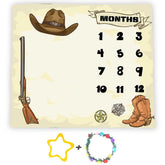 F-FUN SOUL milestone blanket with cowboy pattern for newborn photos.