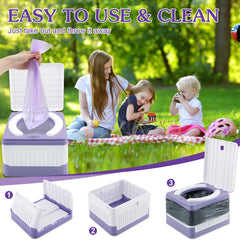 Fabulas portable potty with included bags enables easy disposal.