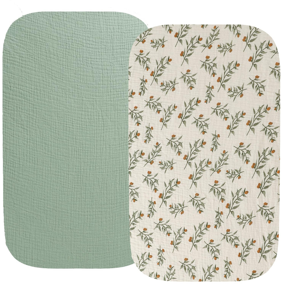 Fadacudan bassinet sheet in Roman Green offers ultra-soft muslin for baby comfort