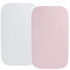 Fadacudan muslin bassinet sheet white pink 2-pack shows soft-touch fabric for baby comfort