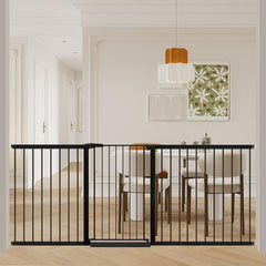 Fairy Baby 38in extra tall gate on stairs provides a sturdy barrier for toddlers and pets.