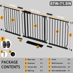 Fairy Baby gate extra wide black side view showing broad reach for wide openings.