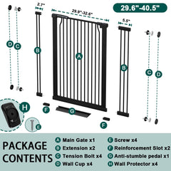 Fairy Baby gate shows wide adjustable range from 29.6 to 40.5 inches for openings.