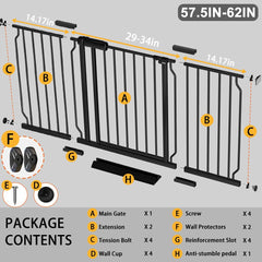 Fairy Baby pressure-mounted gate black with extensions fits 57.5-62 inches wide openings.